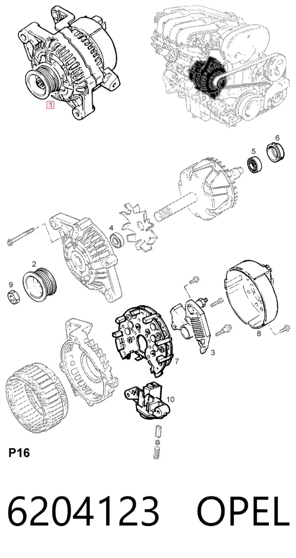 Alternator 6204123 Opel