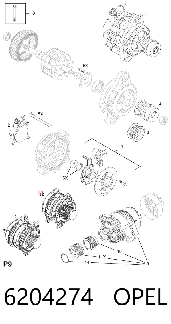 Alternator 6204274 Opel