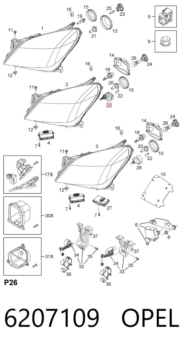 Korektor swiatel 6207109 Opel
