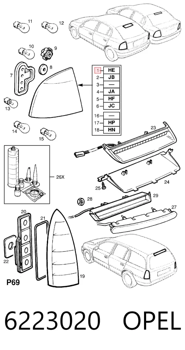 Lampa zespolona tylna prawa 6223020 Opel