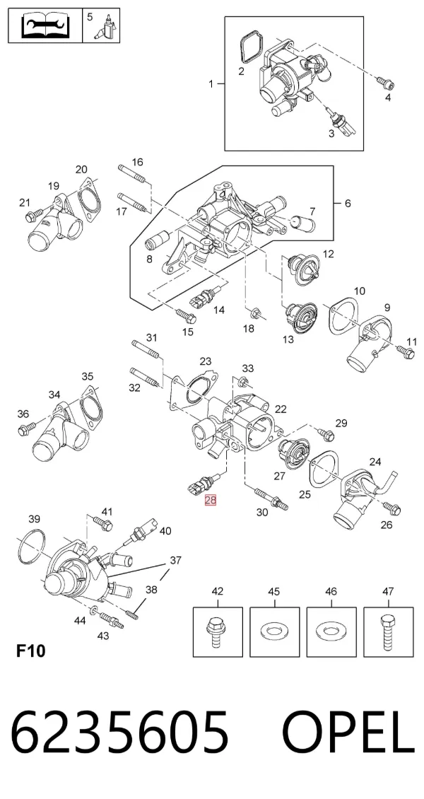 Czujnik temperatury płynu chłodzącego 6235605 Opel