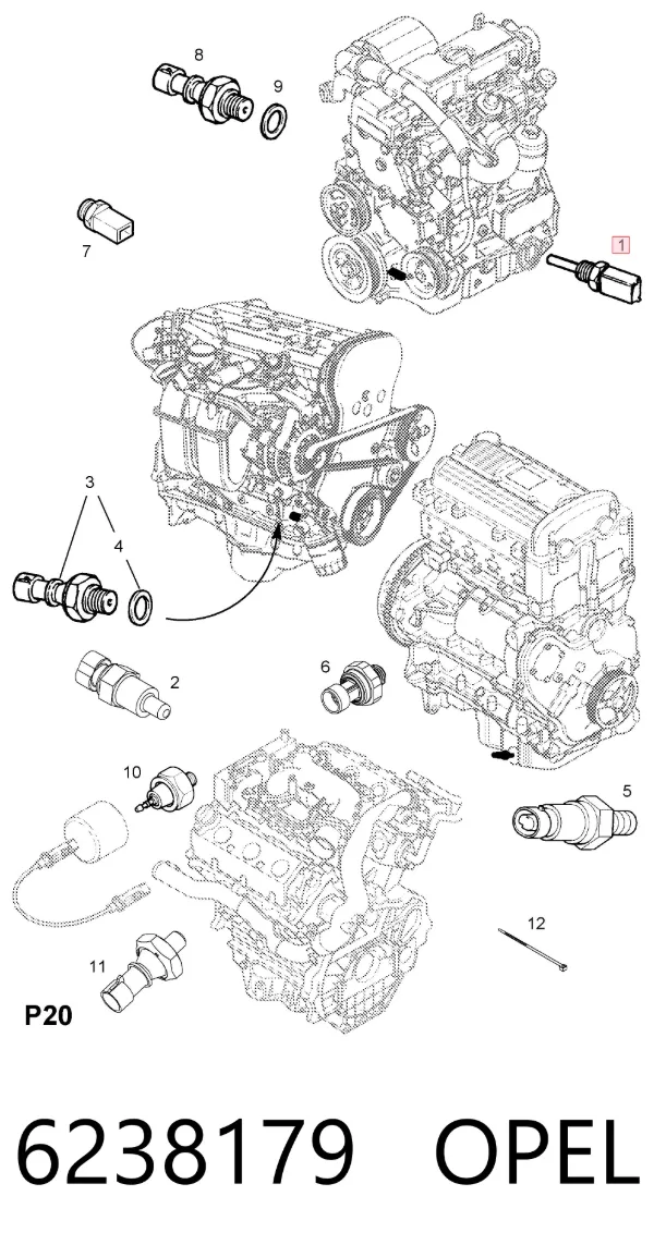 Czujnik temperatury płynu chłodzącego 6238179 Opel
