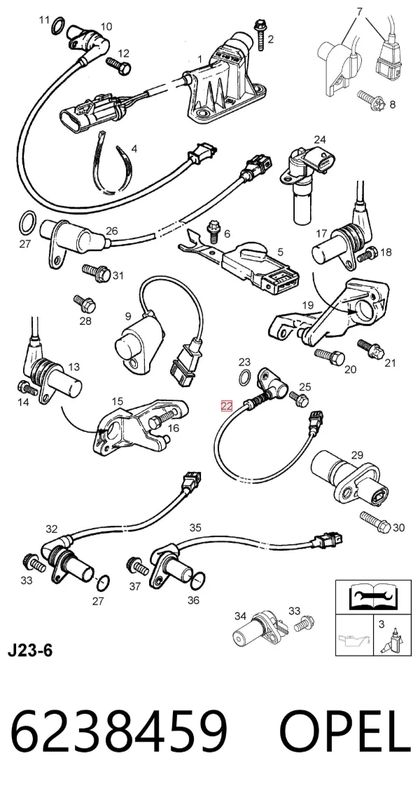 Czujnik położenia wału korbowego 6238459 Opel