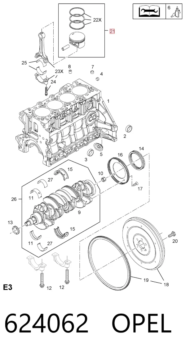 Tłok, komplet na 1 cylinder, 2. naprawa (+0,50) 624062 Opel