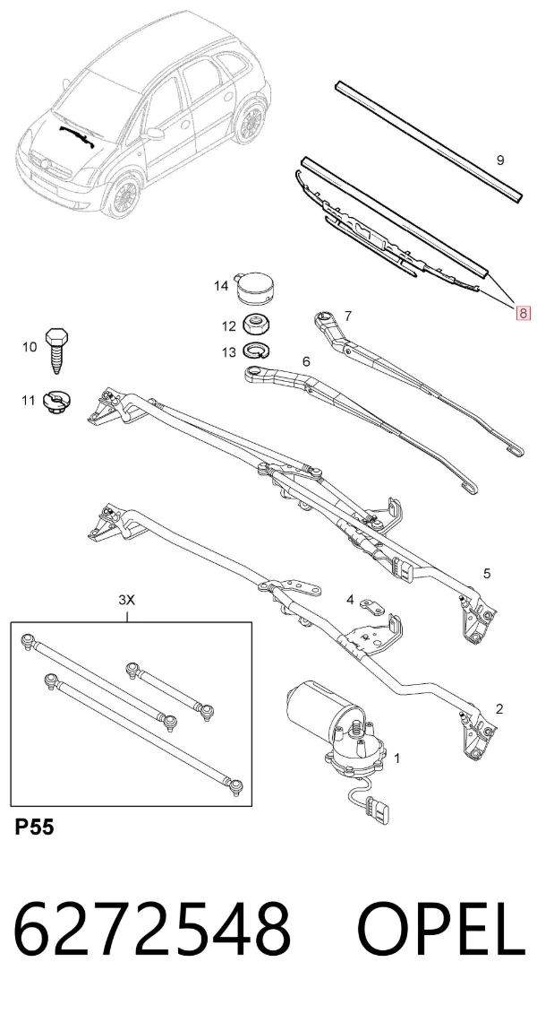 Pióro wycieraczki szyby przedniej, zestaw (2 szt.) 6272548 Opel