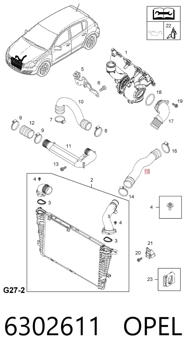 Przewód (króciec) intercoolera 6302611 Opel