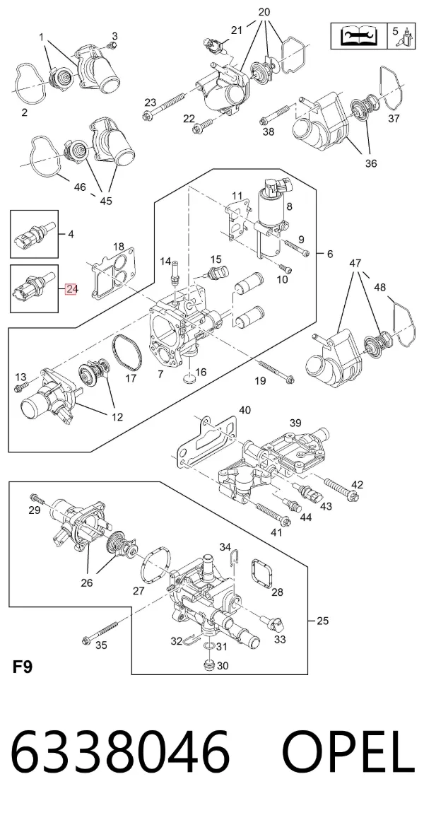 Czujnik temperatury płynu chłodzącego 6338046 Opel