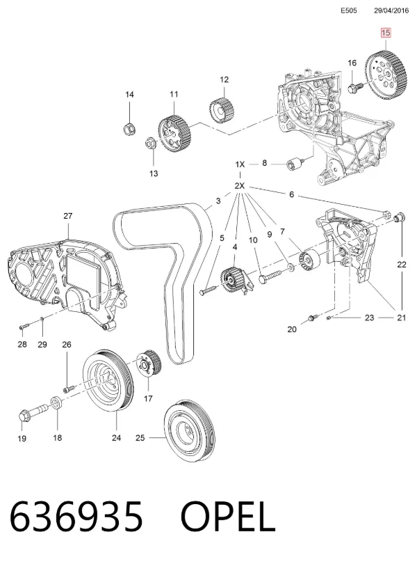 Koło zębatewalcowe wałka rozrządu silnika 636935 Opel
