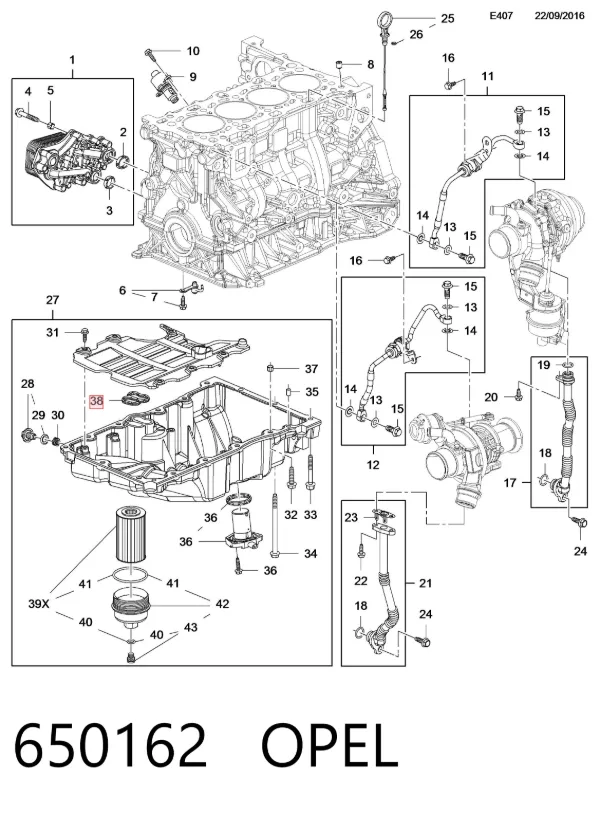 Uszczelka miski olejowej silnika 650162 Opel
