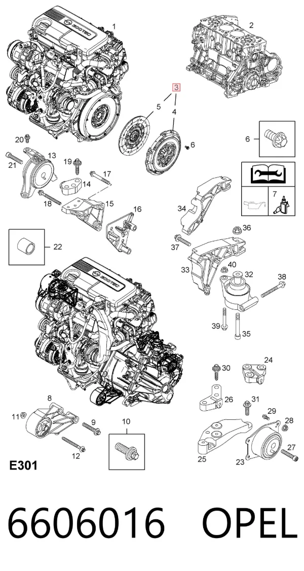 Zestaw sprzęgła (3 części) 6606016 Opel