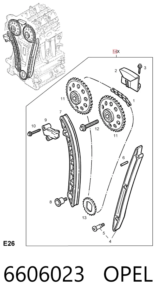 Łańcuch rozrządu, zestaw 6606023 Opel
