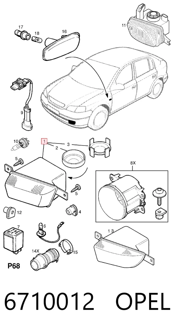 Lampa przeciwmgielna prawa 6710012 Opel