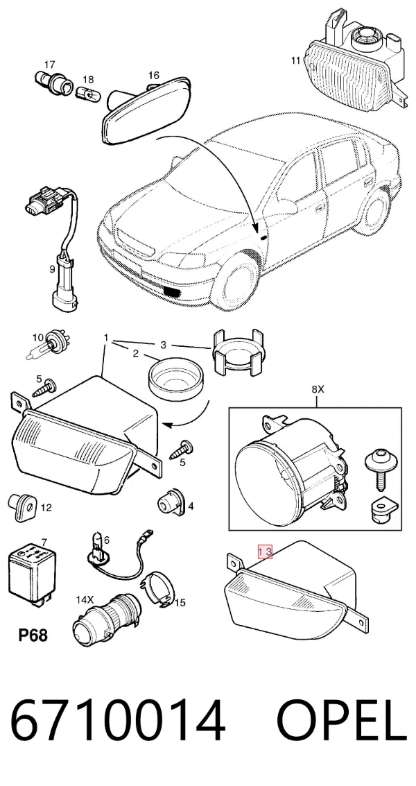 Lampa przeciwmgielna prawa 6710014 Opel