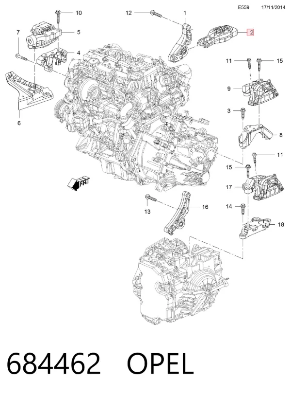Poduszka (podpora) silnika tylna 684462 Opel