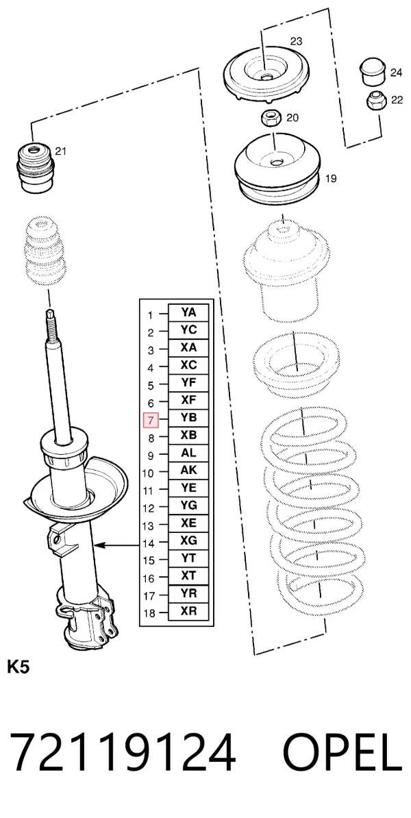 Amortyzator przedni prawy 72119124 Opel