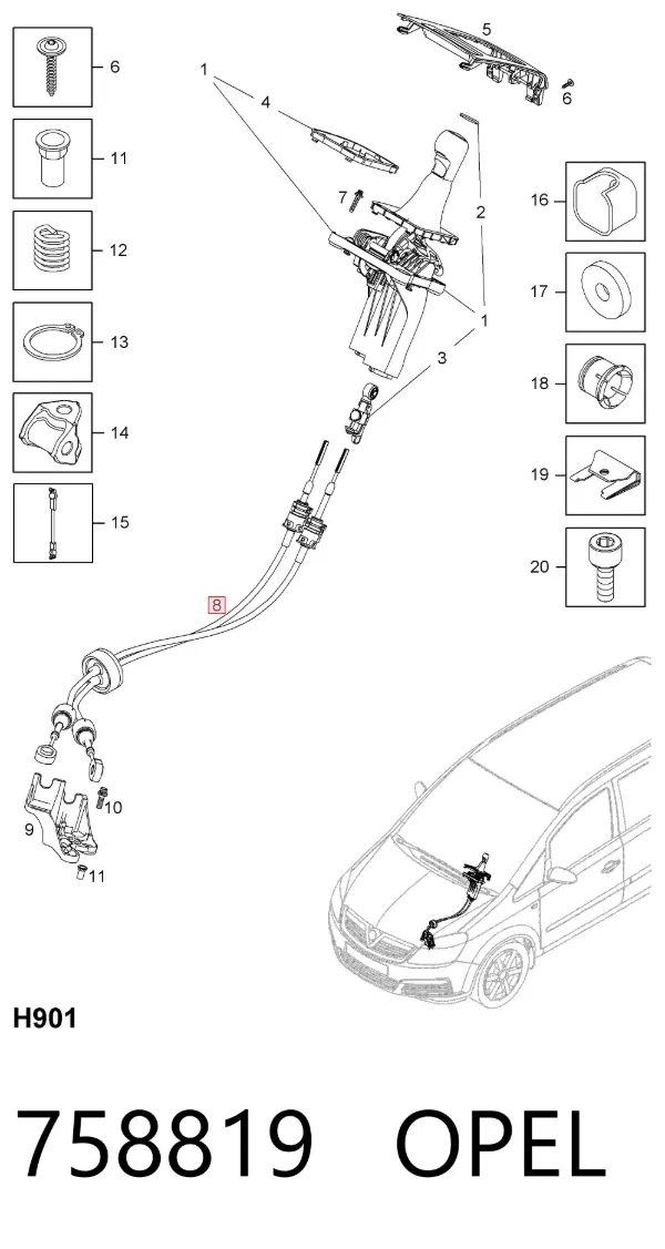 Linka dźwigni zmiany biegów podwójna 758819 Opel