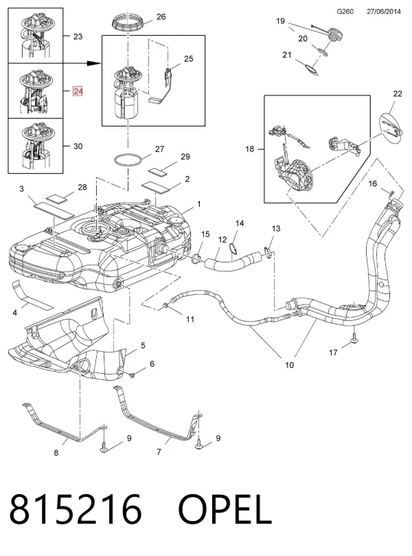 Moduł pompy paliwowej z czujnikiem poziomu paliwa 815216 Opel