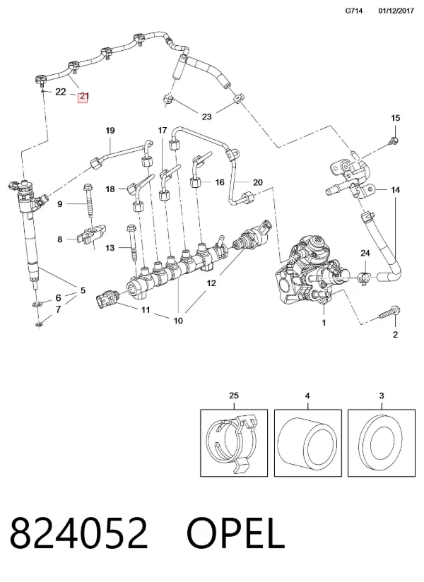 Rurka paliwa, zwrotna od wtryskiwaczy 824052 Opel