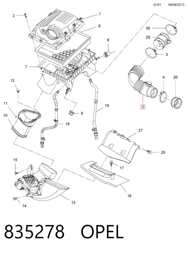 Króciec powietrza, przepływomierz 835278 Opel