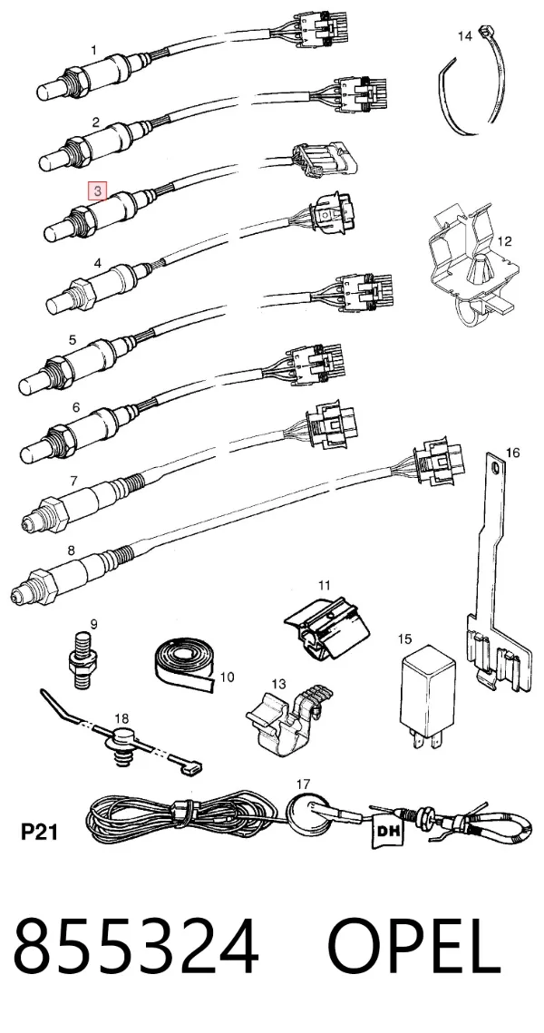 Sonda lambda, czujnik tlenu 855324 Opel