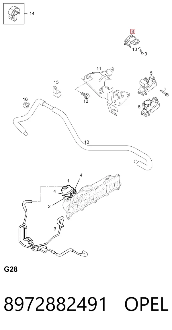 Zawór-przełącznik regulatora klap kolektora ssącego 8972882491 Opel