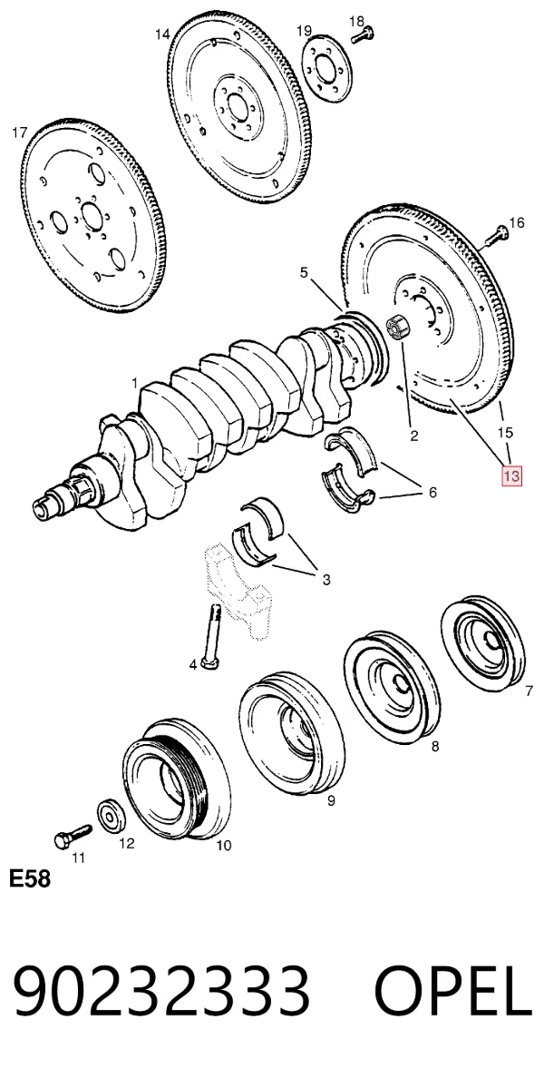 Koło zamachowe silnika 90232333 Opel