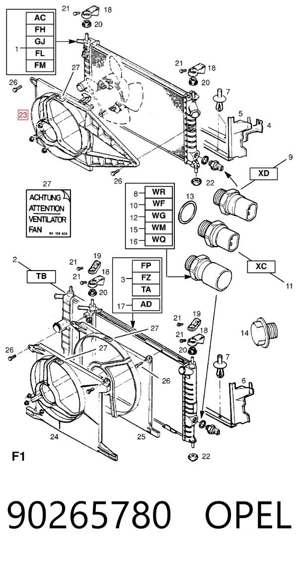Dyfuzor chłodnicy 90265780 Opel