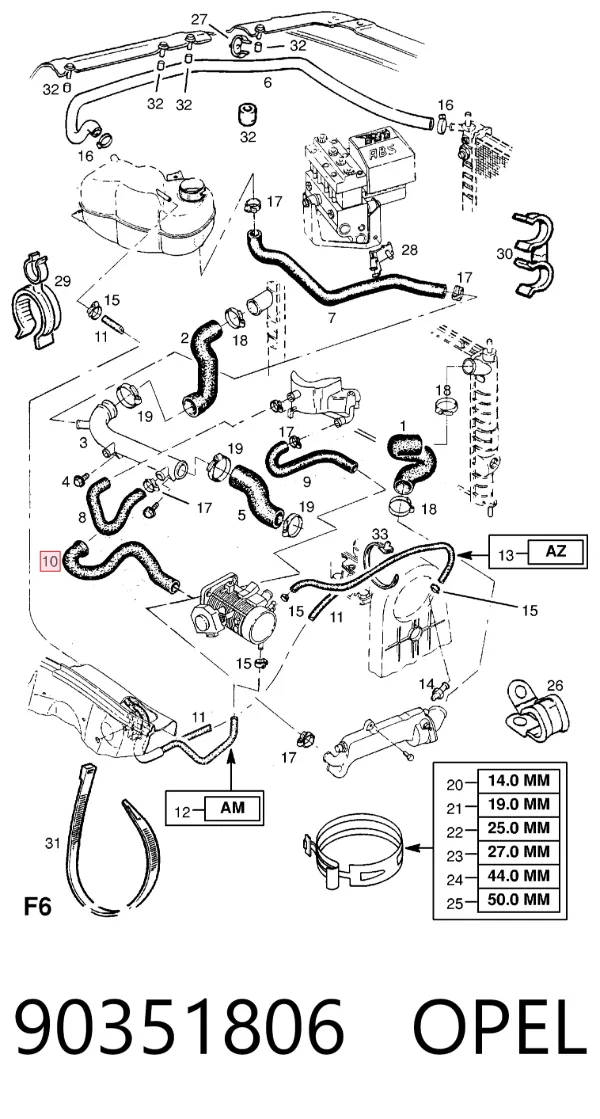 Przewód (króciec) termostatu 90351806 Opel