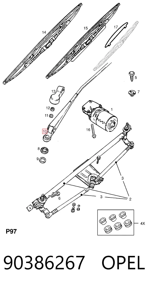 Ramię wycieraczki szyby przedniej 90386267 Opel