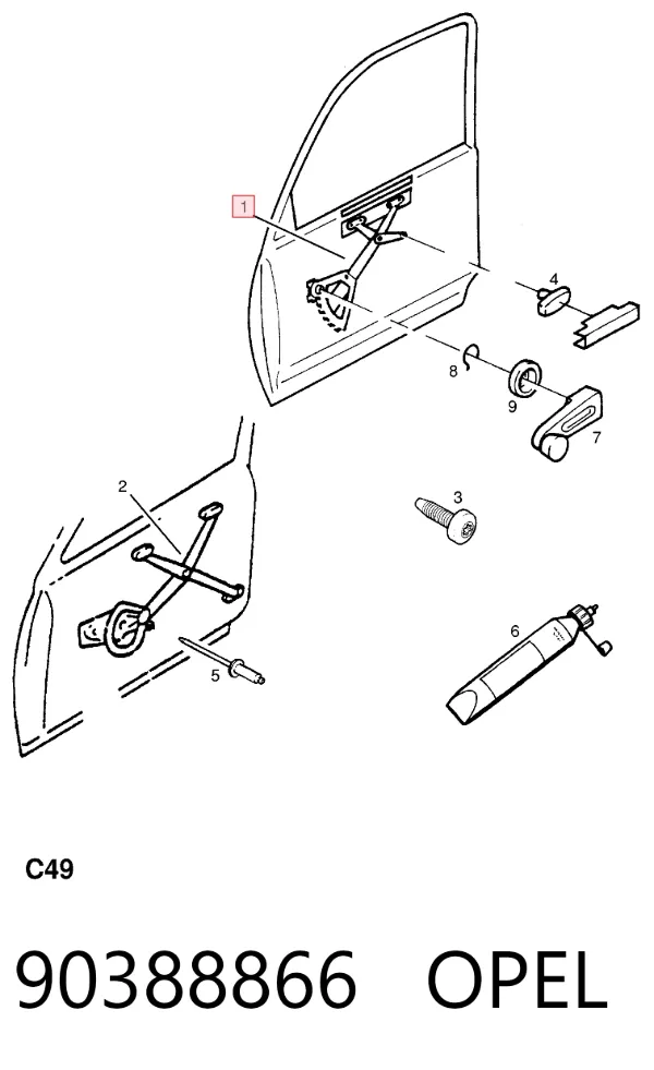 Mechanizm podnoszenia szyby drzwi przednich prawych Opel Corsa B