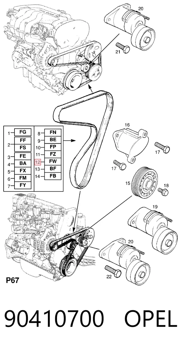 Pas napędowy mechanizmów 90410700 Opel