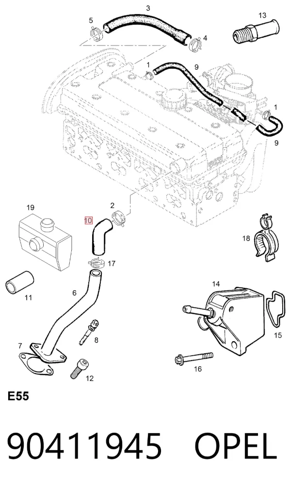 Króciec wentylacji kadłuba (separatora oleju) 90411945 Opel