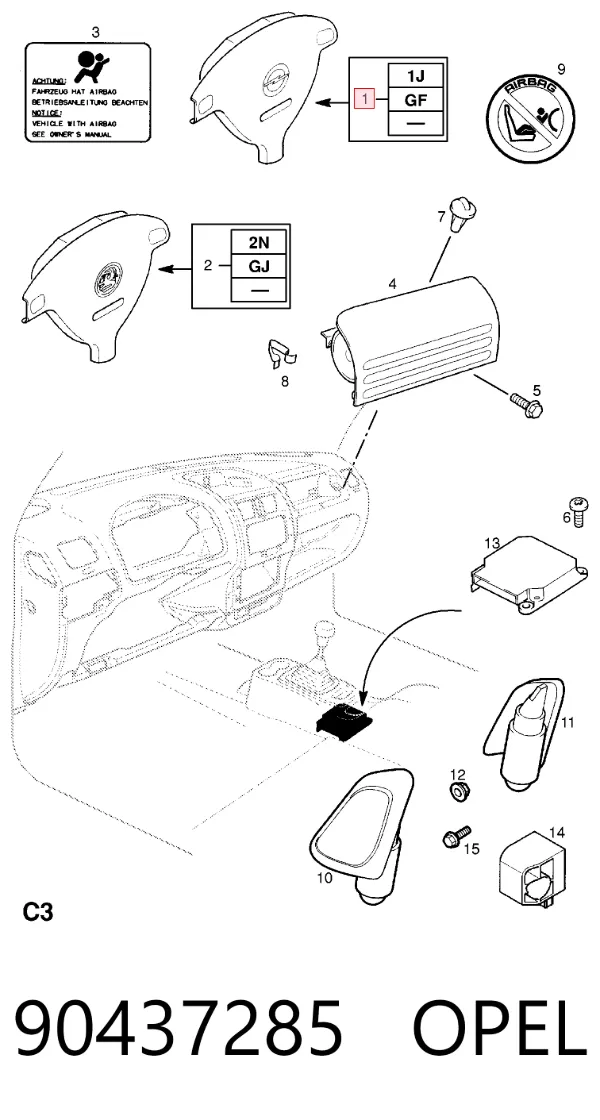 Poduszka powietrzna (Airbag) kierowcy 90437285 Opel