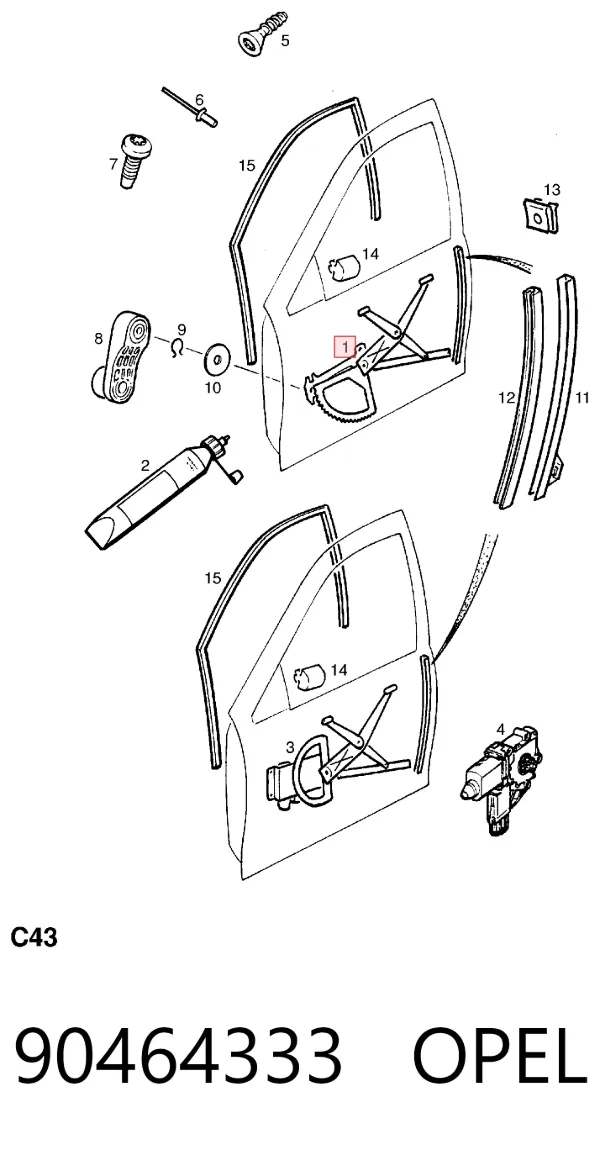 Mechanizm podnoszenia szyby drzwi przednich lewych 90464333 Opel