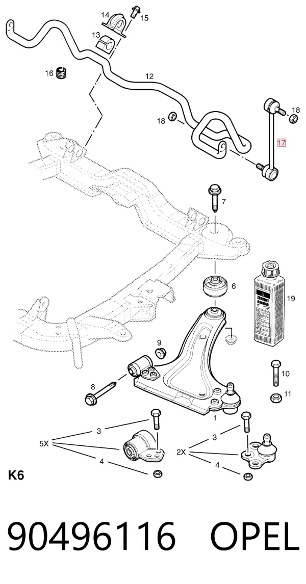 Łącznik stabilizatora przedniego 90496116 Opel