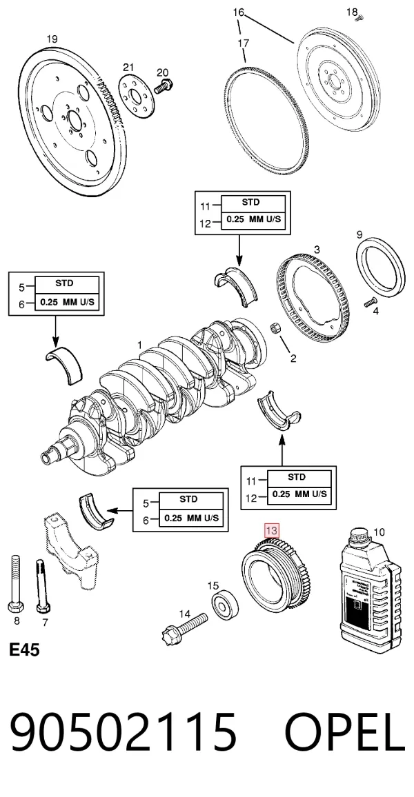 Koło pasowe wału korbowego 90502115 Opel