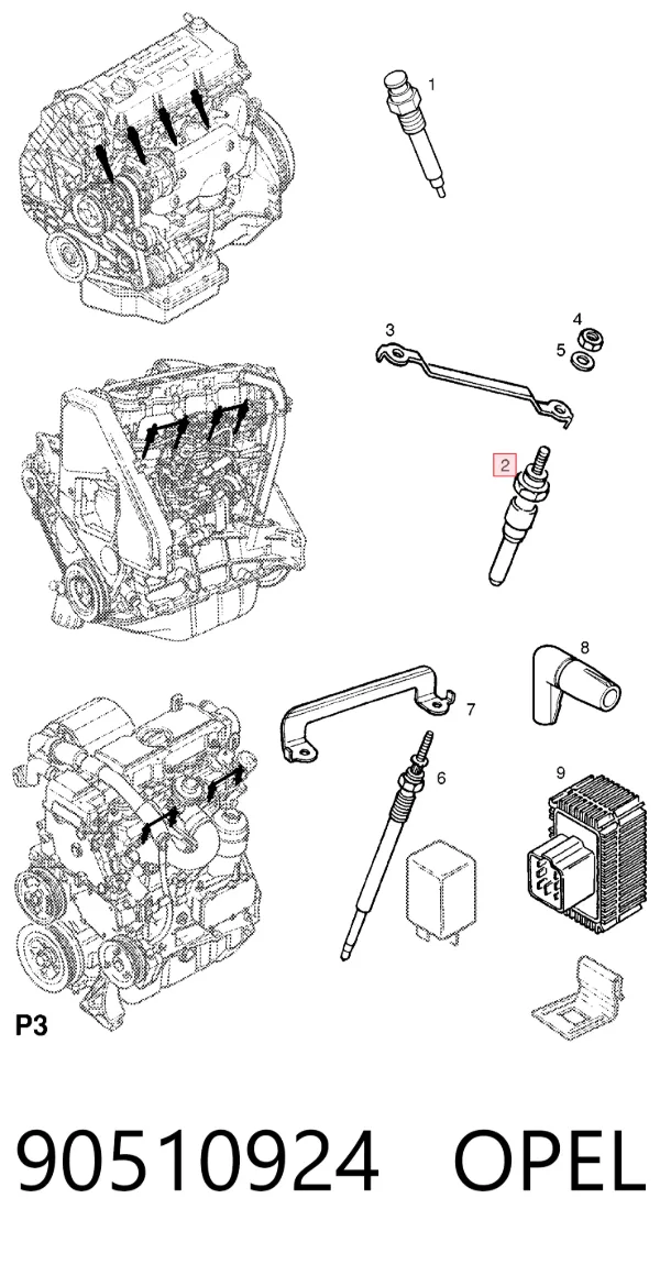 Świeca żarowa 90510924 Opel
