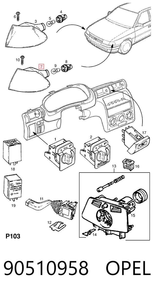 Kierunkowskaz lewy 90510958 Opel