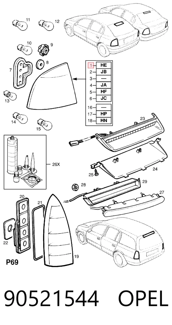 Lampa zespolona tylna prawa 90521544 Opel