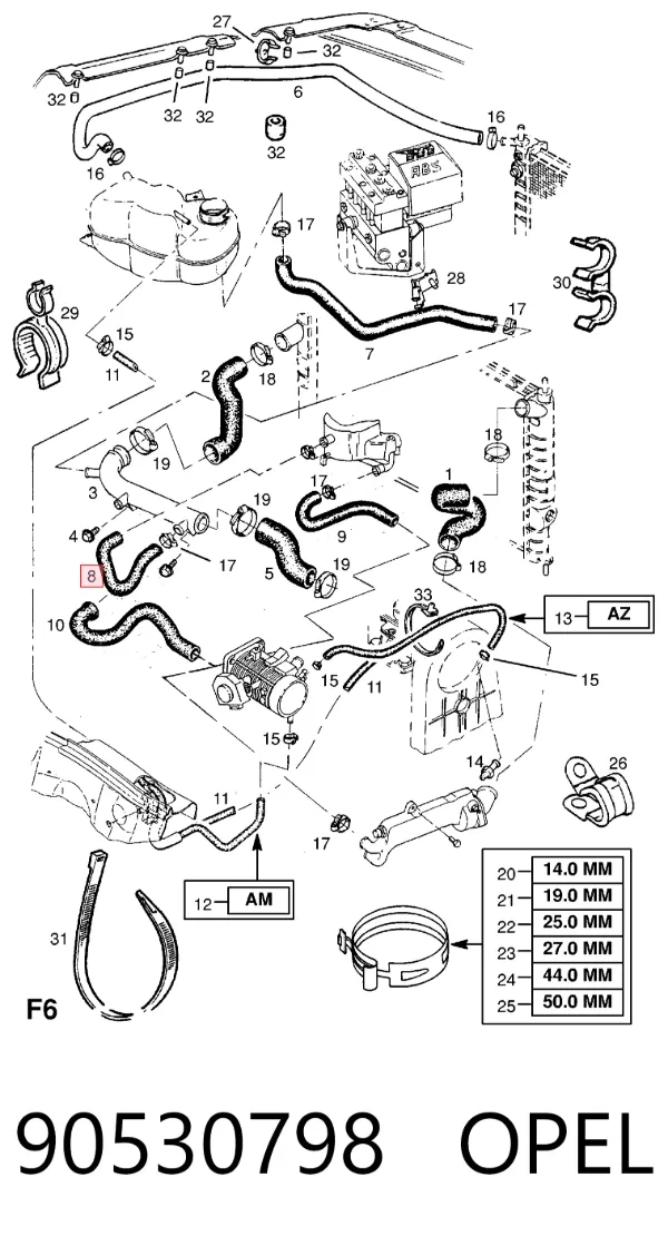 Przewód (króciec) układu chłodzenia 90530798 Opel