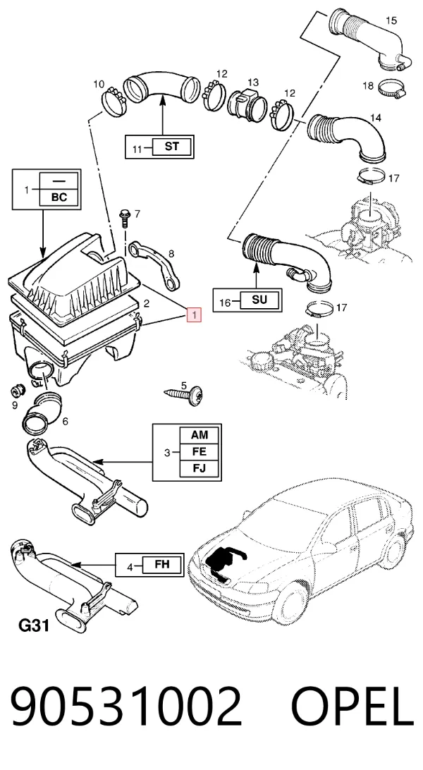 Obudowa filtra powietrza 90531002 Opel