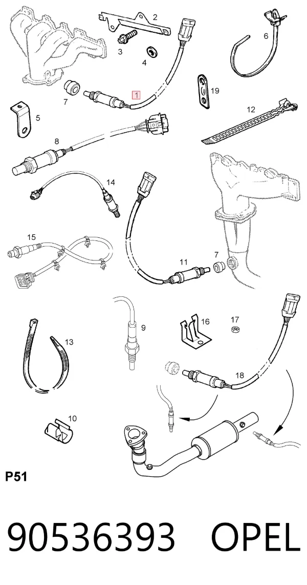 Sonda lambda czujnik tlenu przed katalizatorem 90536393 Opel