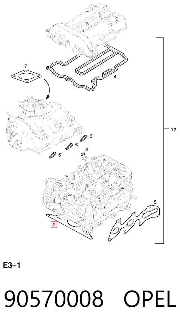 Uszczelka głowicy cylindrów 90570008 Opel
