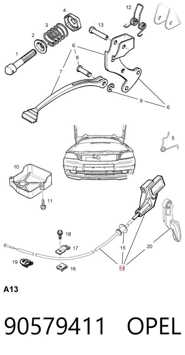 Linka otwierania maski Opel Zafira A