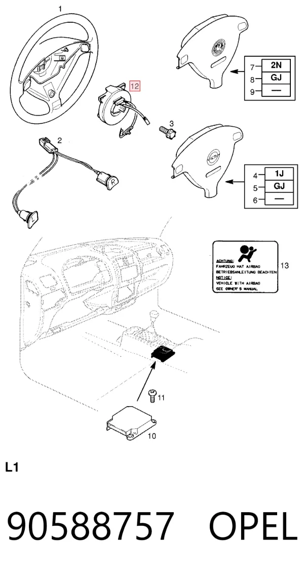 Pierścień kontaktowy AIRBAG, taśma kierownicy  Opel Agila A