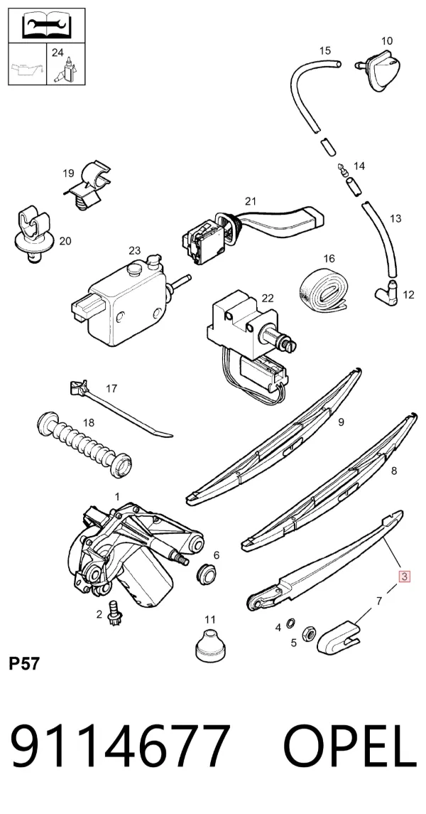 Ramię wycieraczki szyby tylnej 9114677 Opel
