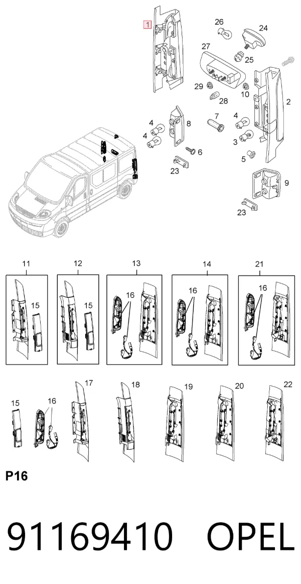 Lampa zespolona tylna prawa 91169410 Opel