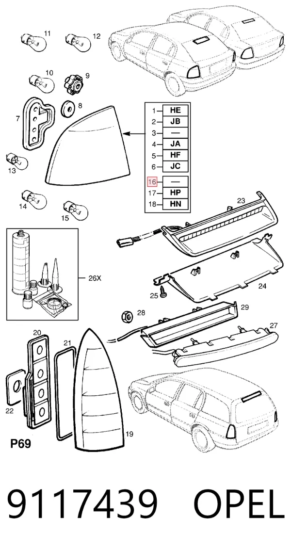Lampa zespolona tylna lewa 9117439 Opel