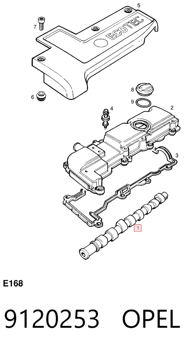 Wał rozrządu silnika 9120253 Opel