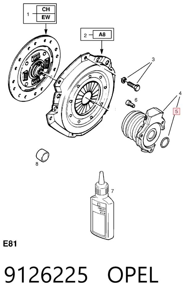 Cylinder roboczy sprzęgła (wysprzęglik) w komplecie z łożyskiem wyciskowym 9126225 Opel